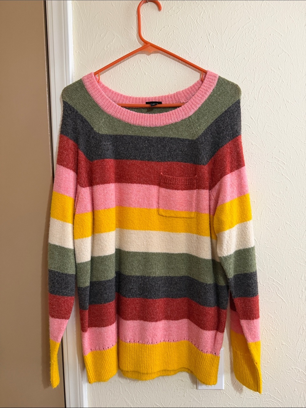 torrid Striped Crewneck Sweater in Pink, Yellow, Green, Red, Gray, Cream